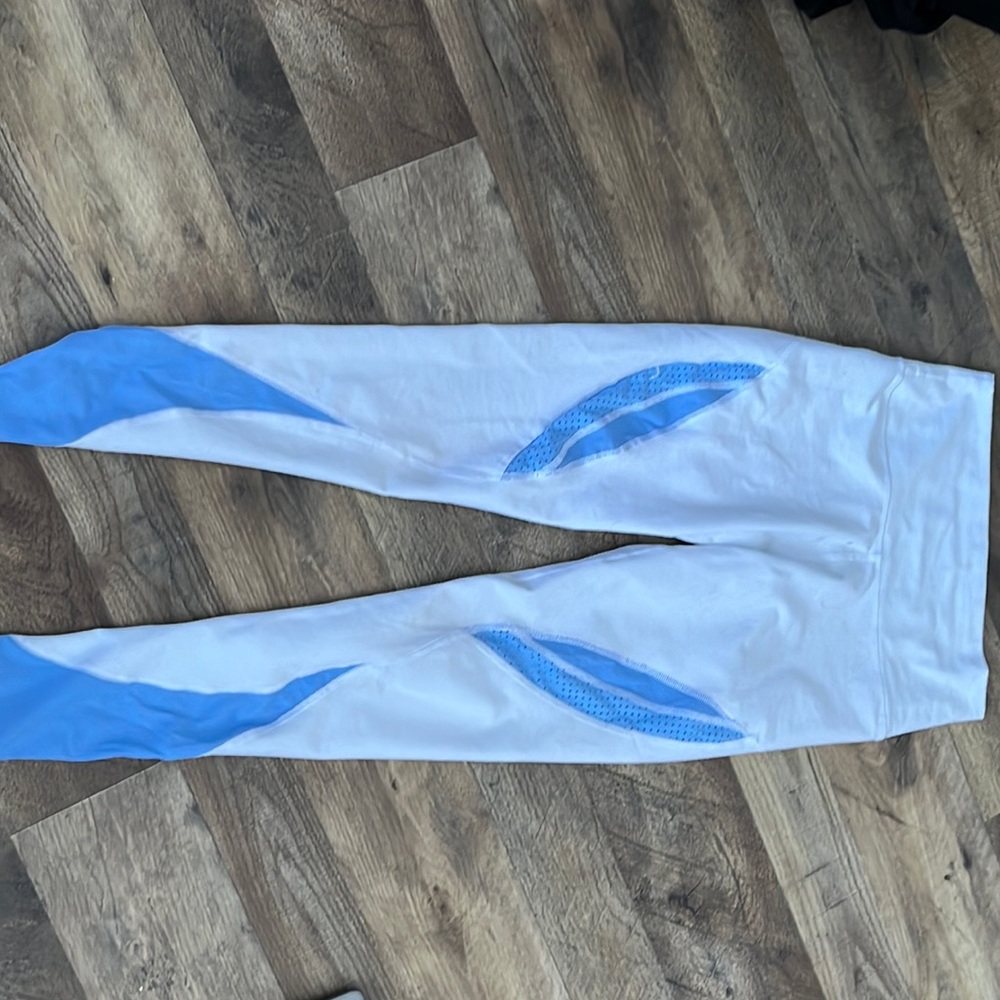 white and blue leggings